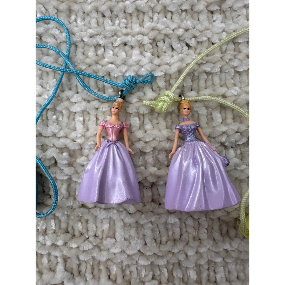 Disney Cinderella Necklace Lot 2 Princess Figure Pendant Toy Purple Pink‎ 1.5 in
